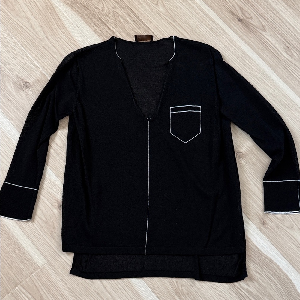 Kerisma Black V-Neck Sweater with White Accents